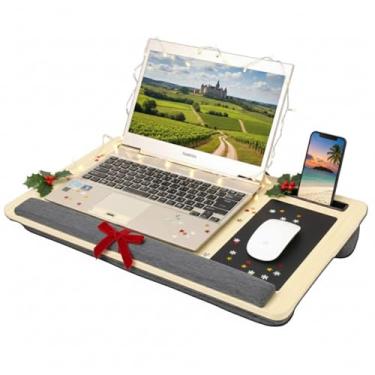 Imagem de Japard Mesa de colo, serve para mesa de laptop de até 17 polegadas, mouse pad embutido e almofada de pulso para notebook, laptop, tablet, suporte de colo com suporte para tablet, caneta e telefone