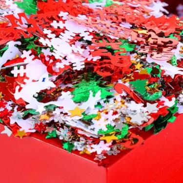 Imagem de Hlimior Triturador de papel cortado enrugado de Natal, 225/0,5 kg metálico vermelho verde branco papel cortado ráfia com árvore de Natal, boneco de neve, Papai Noel, confete (vermelho + verde)