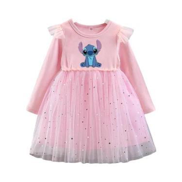 Imagem de Vestido De Princesa De Manga Longa Para Meninas Disney Stitch Fofo Par