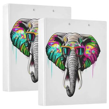 Imagem de Fichários de elefante coloridos de 3 cm com 3 anéis para guardar 200 folhas, pastas, caderno, anel redondo, fichário de escritório, 31,5 x 27 x 6 cm, pacote com 2