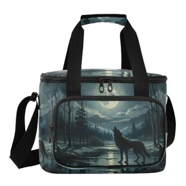 Imagem de Caixa térmica Wolf Moon Night Blue, lancheira isolada para mulheres, masculinas, lancheiras para trabalho