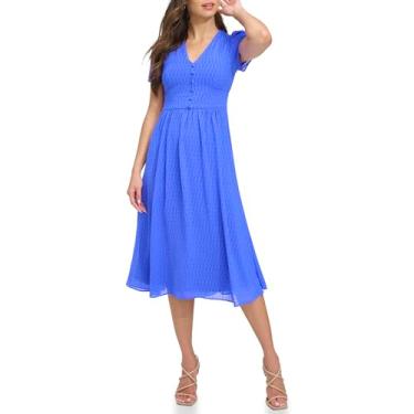 Imagem de DKNY Vestido feminino de manga curta com decote em V e bainha reta, Íris, 48