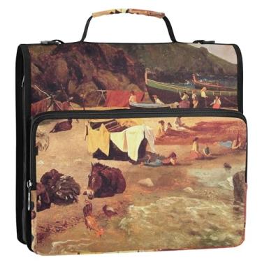 Imagem de Fichário de pesca Capri Albert Bierstadt Capri Albert Bierstadt 3,8 cm, 3 anéis, anel D, fichário com zíper e alça de ombro para portfólio escolar, suporte para 500 folhas