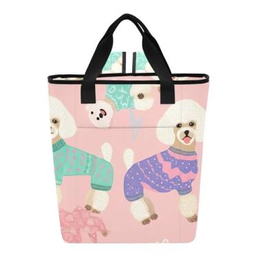 Imagem de Joitme Cooler Bags Cute Poodles Dogs Bolsa térmica rosa 36 latas sacola de compras para mantimentos