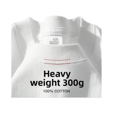 Imagem de Camiseta De Algodão Pesado Azul Claro De Manga Curta 300g Casual Solta