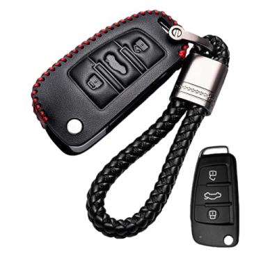 Imagem de Capa de couro para chave de carro, compatível com audi a1 a3 a4 a5 q7 a6 c5 c6, capa remota, estilo de carro, chaveiro(019-S-R)