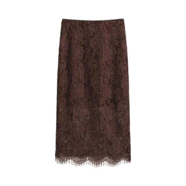 Imagem de Saia Midi Retro De Renda Para Mulheres Moda De Verão Com Recortes Body