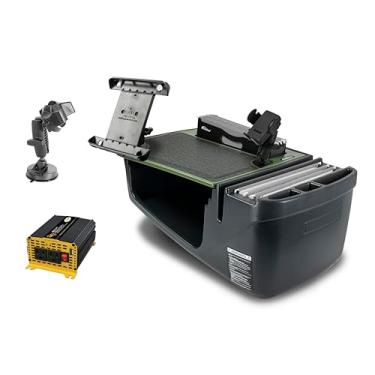 Imagem de AutoExec Mesa de carro Efficiency FileMaster para sua estação de trabalho de veículo e escritório móvel, verde exército, com inversor de potência de 400 watts, suporte para telefone, suporte para