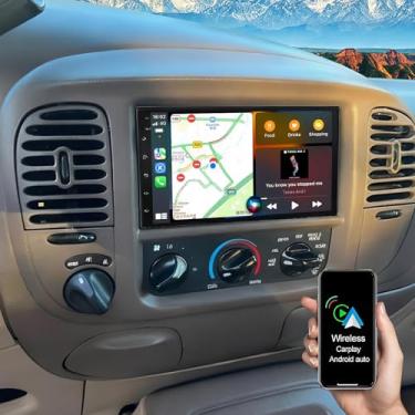 Imagem de Rádio veicular de 17 cm para Ford Expedition 1998 1999 2000 2001 2002 com carplay sem fio Android Auto, tela sensível ao toque com GPS, WiFi, Bluetooth, FM/RDS, rádio EQ, SWC, câmera de backup MIC