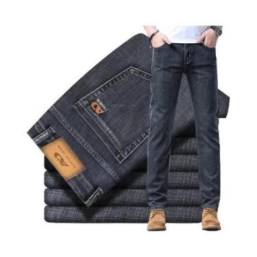 Imagem de Calças Jeans Slim Fit Em Denim Azul Claro Para Homens, Confortáveis E 