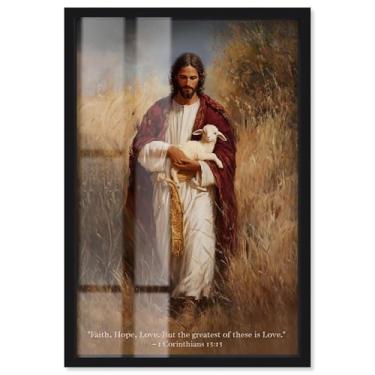 Imagem de Faith Hope and Love Shadowbox Print Jesus Wall Art por Art Remedy, moldura preta, 28 x 40 cm