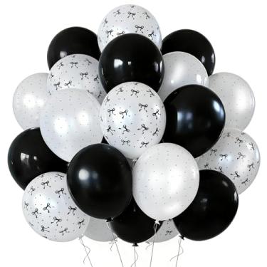 Imagem de Balões de látex com laço preto + branco - pacote com 42, decorações de despedida de solteira de 30,5 cm e 45,7 cm, festa de aniversário alternativa, decoração RIP to My 20s, balões de alumínio de