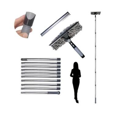 Imagem de Limpa Vidros De Alta Altura 2 Em 1, Rodo Reutilizável Com Cabo Extensí