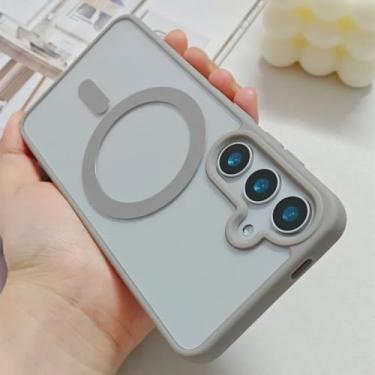 Imagem de HJZSZX Capa magnética transparente para Samsung S23 FE com carregamento sem fio e capa fina de acrílico (para Samsung S23 FE/cinza)