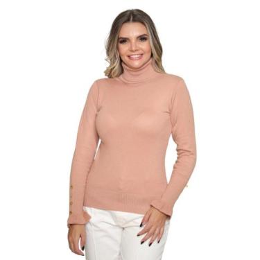 Imagem de Blusa Feminina Tricot Gola Alta Manga Botão Tendência Inverno - GIP, N