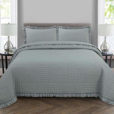 Imagem de Kit Colcha Percal 300 Fios C/ Babado Casal Padrão Bellini 3 Peças - De