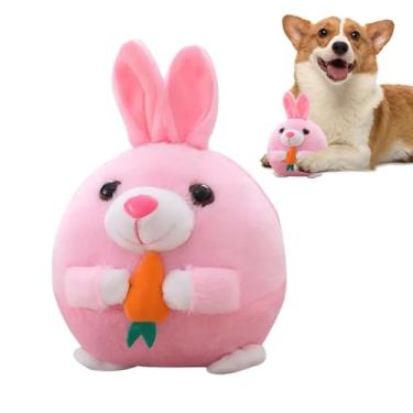 Imagem de Brinquedo interativo para mastigar coelho fofo, brinquedo interativo de pelúcia para cães, brinquedo para fazer som de animal de estimação, design de coelho rosa, bola quicando com capa lavável na
