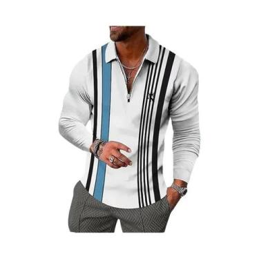 Imagem de Camisa Polo Masculina Com Zíper De Manga Longa Casual Para Atividades 