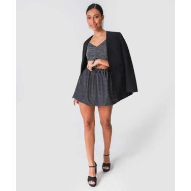 Imagem de Saia Curta Feminina Balone Brilho Lurex Marisa Preto-75034, Preto, GG