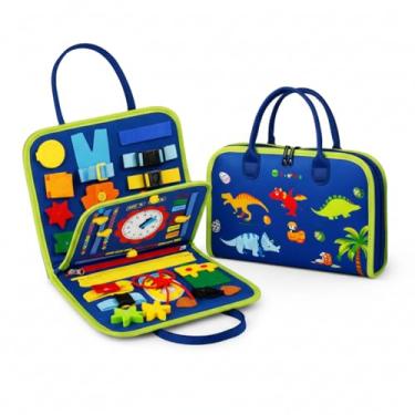 Imagem de Livro Sensorial Infantil Montessori – Brinquedo Educativo Portátil com Atividades Motoras e Cognitivas para Crianças (Azul - Dinossauro)