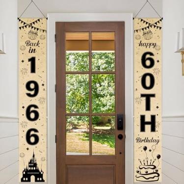 Imagem de Faixa de decoração de festa de aniversário de 60 anos - 2 peças de banners vintage para porta de jornal com costas em 1996 letras de feliz aniversário de 60 anos para homens e mulheres 60 anos