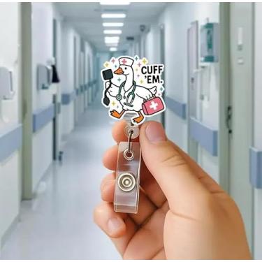 Imagem de Carretel de crachá de ganso bonito Cuff' Em Ganso, clipe retrátil para crachá de trabalhador médico com cordão de nylon durável de 61 cm, presente fofo para RN CNA LPN MA, professor de enfermagem