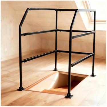 Imagem de Corrimão de segurança de escada de sótão de elevação de 99 a 129 cm, corrimão de sótão ajustável de 3 andares de aço carbono, elevadores de sótão corrimão de assistência de escalada, corrimão de