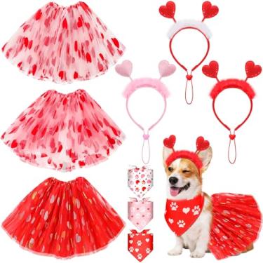 Imagem de SilTriangle Conjunto de 3 roupas de Dia dos Namorados, conjunto de fantasia de cachorro dos namorados, incluindo bandana de coração para animais de estimação e saia tutu para festa de casamento e