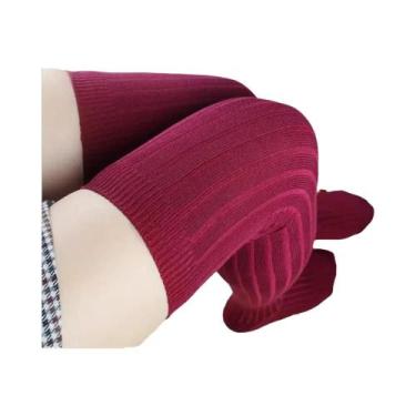 Imagem de Meias Longas Listradas Femininas Quentes Acima Do Joelho, Meias De Alg