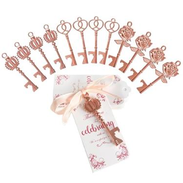 Imagem de Abridor de garrafas para lembrancinhas de casamento, abridor de garrafas com chave de esqueleto vintage - Lembrança de favores de festas de casamento em ouro rosa,Abridores de garrafas com cartões de