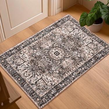 Imagem de ISEAU Tapete vintage de entrada interna 5 x 7 cm - Tapete pequeno lavável à máquina com suporte antiderrapante, tapetes baixos para porta, entrada, quarto infantil, sala de aula, cabeceira, quarto