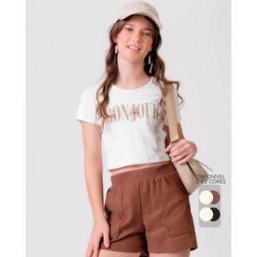 Imagem de Conjunto blusa e bermuda verão delicado leve moderno - Marrom e Preto - Feminino 12 a 18 anos-Feminino