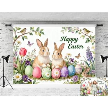 Imagem de Pano de fundo de páscoa, 3 x 3 m, vintage, coelhinho, páscoa, para fotografia, ovos coloridos, flores, primavera, fotos, cenários para decoração de festa de aniversário infantil, faixa