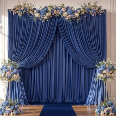 Imagem de Cortinas de fundo de 25 x 3 m com bolsos para varão – cenário de palco para foto sem vincos, 2 painéis, cortinas para fotografia, festa de casamento, decoração de chá de bebê (azul marinho)