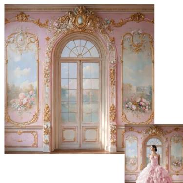 Imagem de Kate 3 x 3 metros de luxo estilo europeu castelos arco fotografia cenários rosa parede estilo óleo flores pintura retrato casamento foto fundo vídeo