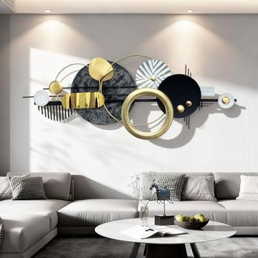 Imagem de ERMOFAV Arte de parede de metal abstrata moderna, decoração geométrica dourada preto e branco, decoração de parede, grande 59 × 61 cm, decoração de parede de metal texturizado 3D para sala de estar