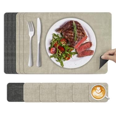 Imagem de KitchenBoss Jogo americano e conjunto de 6 bases para copos, tapetes de mesa de jantar antiderrapantes, impermeáveis, resistentes ao calor, tapetes dupla-face para mesas de jantar e escrivaninhas