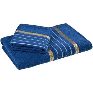Imagem de Jogo de Toalhas 2/4 Peças - 100% Algodão, Alta Absorção, Para Banho e Rosto, Grande Laune, Ideal para Ambientes Domésticos (Azul - 1 Banho e 1 Rosto)