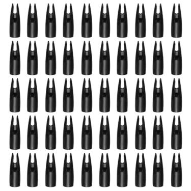 Imagem de YELARXI Nocks de flecha de tiro com arco, 8 mm/0,8 cm ID plástico cola em substituição de seta para (caça faça-você-mesmo/composto/arco recurvo/arco composto) e 50 peças e plástico e preto
