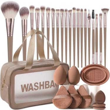 Imagem de Kit de maquiagem com 30 pincéis de maquiagem, com bolsa de maquiagem, conjunto multifuncional de ferramentas de maquiagem com pincel de base, conjunto de pincéis de maquiagem (conjunto de 30 peças)