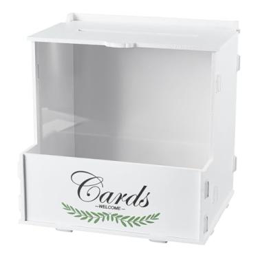 Imagem de WADORN Caixa de cartão de casamento, grande caixa de cartões de casamento branca com flor através de elegante envelope rústico porta-cartões de dinheiro com placa de acrílico para recepção, festa de