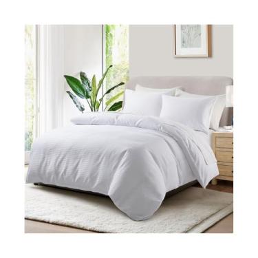 Imagem de Capa de edredom de cetim de cor pura, 2/3 peças, super macia, luxuosa, com listras sedosas, reversível (branco, solteiro dos EUA (173 x 229 cm))