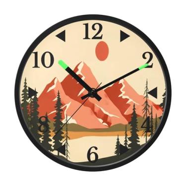 Imagem de STAYTOP Lindas montanhas do pôr do sol relógio de parede LED para quarto brilho noturno, relógios de parede com iluminação silenciosa de 30 cm para decoração de sala de estar, controle de som, relógio
