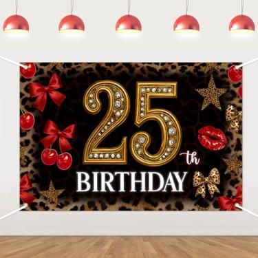 Imagem de Cenário de aniversário de 25 anos com tema de leopardo, decoração de festa de aniversário de chita cereja, fundo fotográfico para meninas selvagens, leopardo, artigos de festa de aniversário