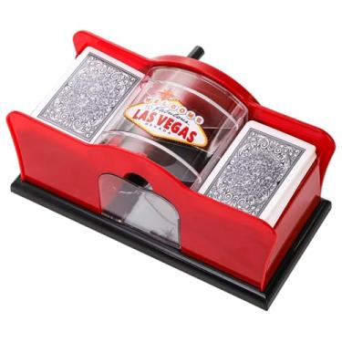 Imagem de Lausixy Baralhador de cartas manual profissional, capacidade de 1-2 baralhos, design de plástico vermelho com manivela para UNO, pôquer, skip-Bo, Blackjack, jogos de cartas da família