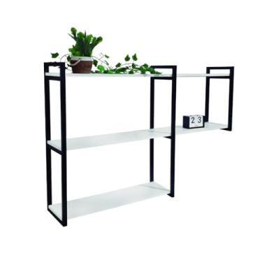 Imagem de Kit Prateleira Suspensa 115 cm Modelo Industrial Estante Ferro Mdf Porta Quadro Decoração Sala Cozinha Porta Brinquedo, Cozinha e Quarto - Organização e Decoração(BRANCO COM PRETO)