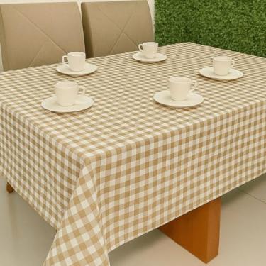 Imagem de Toalha de Mesa Xadrez Oxford Fio Tinto - Opções para 4/6/8/10 Lugares, Resistente e Elegante, Decorativa para Casa e Jantar (BEGE 10 LUGARES)