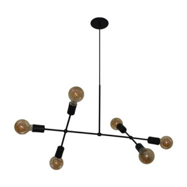 Imagem de Lustre Luminária Pendente Com 6 Braços (hastes) Ideal Mesa De Jantar Retangular, Sala, Quarto (Preto)