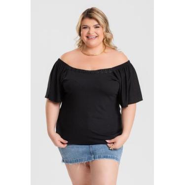 Imagem de Blusa Plus Size Ombro a Ombro Detalhe Renda Decote - Serena, Preto, G1