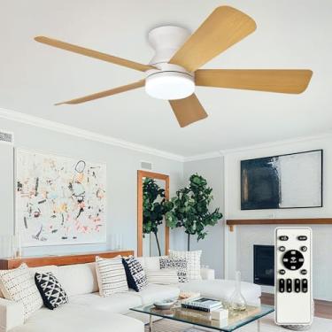 Imagem de BvenuBigLite Ventiladores de teto modernos com luzes: Ventilador de teto de montagem embutida de 106.7 cm com luz e controle remoto - Ventilador de teto branco de baixo perfil para quarto reversível